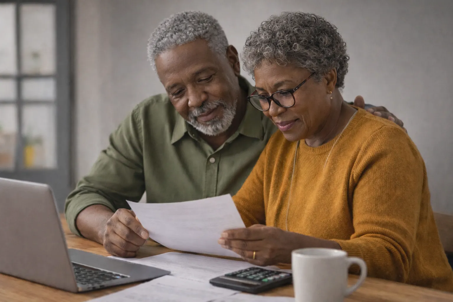 a couple reviewing their retirement plan at home